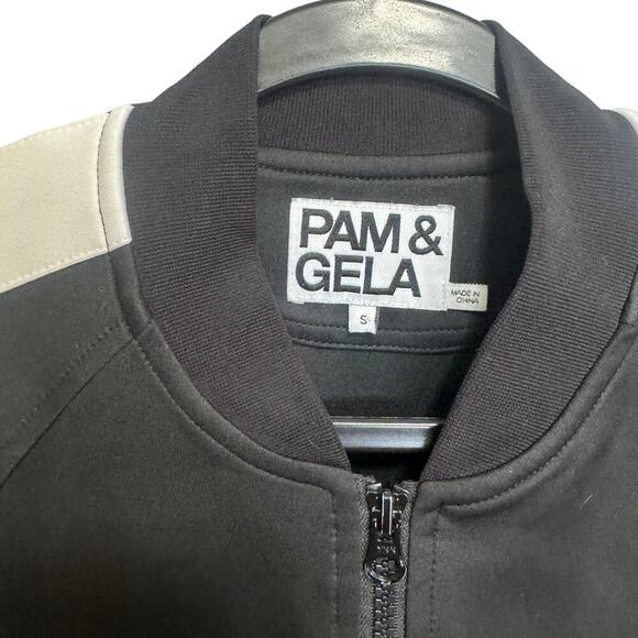 Pam & Gela Stripe Track Jacket In Black & White Size Small - Picture 6 of 11